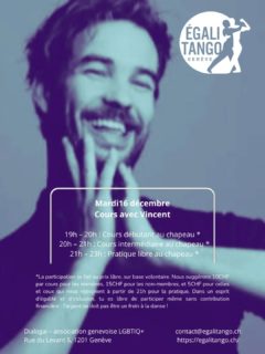 2025 fut une année de transformations! Ce mardi, le dernier cours d'Égalitango sera donné par notre très cher Vincent @vincent.hodin.

Tout juste de retour d'Argentine après une magnifique performance au festival international de tango queer de Buenos Aires avec Lucre, Vincent revient juste pour nous à Genève et nous as concocté un cours ludique pour s'amuser tout en dansant! Sa grande générosité et sensibilité nous promet un moment d'échange magique pour terminer l'année! 

Cours débutant.e.x.s  à 19h
Cours intermédiaire à 20h
Pratique libre dès 21h

Mini-bio Vincent: Ma sensibilité pour la danse et ma proximité pour l’improvisation ont créé une rencontre très intense avec le tango. Il y existe une richesse incroyable qui nous ouvre des possibles de connexion et d’échanges entre deux partenaires. A l’instar d’une langue étrangère, on apprend à maîtriser ce langage qui devient universel et puissant. Lorsque ce code est intégré, la danse laisse place à votre créativité, votre originalité  à partager avec votre partenaire.