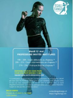 ¡Buen Día a todes! Après notre magnifique soirée d'hier, voilà ce qui nous attend la semaine prochaine!

Le cours d'initiation pour les habitant.e.s de la Codha à 18h15 sera donné par notre association (Valérie et Ana Rachel), si vous avez des personnes autour de vous qui souhaitent commencer le tango de 0 vous pouvez les inviter à ce cours. 

Dès 19h les deux cours avec Nati Fures. @natifures Nati Fures sera aussi disponible le mercredi 13 pour des cours privés ou semi privé (vous avez son email) 

N'oubliez pas les cours de la semaine prochaine auront lieu *exceptionnellement à la Codha: Chemin 23 août 3* (1er étage) dans le quartier de la Jonction. On sera là pour vous ouvrir, n'hésitez pas à nous téléphoner si vous êtes coincé.e.s dehors. 

Petit mot sur Nati Fures, une danseuse argentine avec 18 ans de carrière…. un parcours impressionant:
« Mon objectif en tant qu’enseignant est d’accompagner les processus avec engagement, plaisir et professionnalisme. Nous construirons une relation où la confiance et l’honnêteté seront essentielles. Nous travaillerons la technique, l’interprétation, les structures et la musicalité. J’aime intégrer différentes disciplines pour faciliter l’apprentissage et vous offrir une plus grande conscience de votre corps, afin de mieux appliquer le tango. De plus, nous explorerons l’histoire et l’esthétique du tango si cela vous intéresse… »