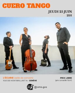 A vos agendas jeudi 25 juin avant notre dernier cours du 30 juin avec Hernán, on fait une nouvelle soirée à L’Écurie avec un cuarteto CUERO Tango @cuero.tango . Ce groupe s'inscrit à l'avant-garde du mouvement « Tango du XXIe siècle ». Leur démarche artistique dépasse délibérément la simple répétition des classiques incontournables. Au contraire, CUERO se consacre à des compositions originales qui reflètent l'identité complexe du Buenos Aires d'aujourd'hui — une métropole où les contrastes sonores et la dynamique urbaine fusionnent en une unité nouvelle et fascinante.

Dans cette formation singulière réunissant Ignacio Santos au bandonéon, Federico Gómez au piano, Emilio Cossani à la guitare électrique et la violoncelliste Martina Greiner, naissent des textures sonores d'une rare intensité. 
@nach.santos @fedgomez89 @emiliocossani
@greinma

L'ensemble sait tisser avec brio de nouvelles nuances dans la tradition du genre, sans jamais perdre l'essence de la musique populaire : une représentation sincère du présent. 

Le concert sera précédé d'un cours et d'une pratique avec Valérie & Catherine sur la technique Alexander et le rythme de la milonga sur l'esplanade avec cette fois une amélioration du sol... prenez des chaussures confortables adaptées tout terrain!
@valerieloewensberg @equilibre_postural 

Organisent: @egalitango @amis.gva 
Accueil, son, lumières, bar: @labuvettedelecurie