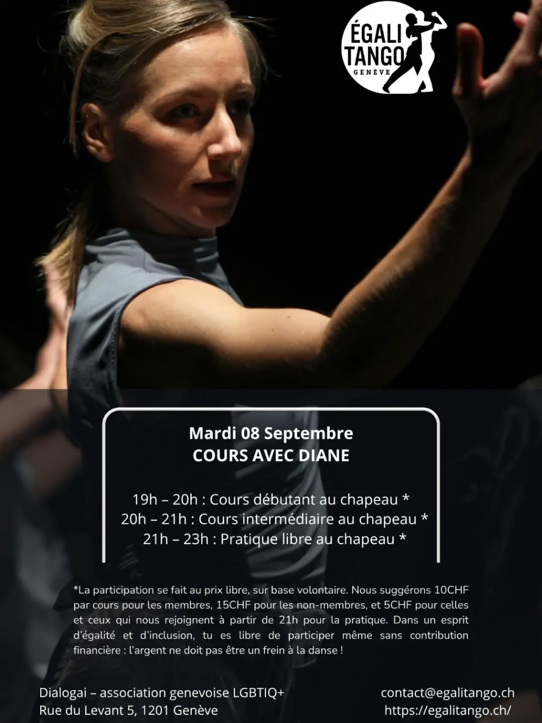 La semaine prochaine on retrouve à nouveau Diane pour le cours du mardi! @dianedidenko

Minibio: Formée en musique, danse classique et danse contemporaine, Diane étudie depuis plusieurs années une approche de la danse à la fois exigeante, créative et sensible. Après deux années de co-enseignement du tango à Genève, puis deux ans de formation et d'exploration artistique et professionnelle à Paris, elle revient aujourd’hui à Genève pour partager sa passion de la technique et de la relation dansée, avec une pédagogie claire, bienveillante et vivante.

À mardi à Dialogai ! @dialogai_geneve