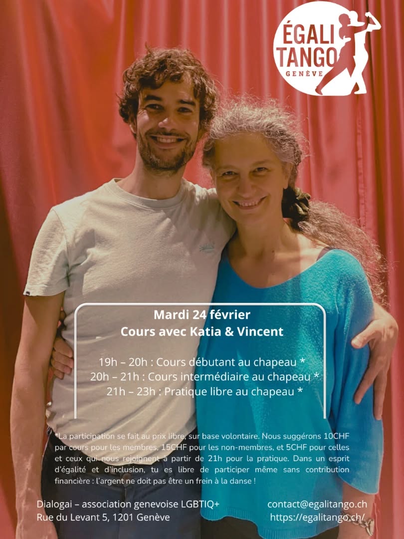 Demain venez profiter de la présence de Katia & Vincent à Dialogai dans un dialogue de double rôle en douceur et armonie! 

Cours débutant.e.x.s 19hs
Cours intermédiaire 20hs
Suivi de la pratique! 

@vincent.hodin @tangueradelcirco